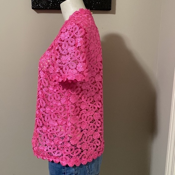 Kate Spade Alexandria Pink Floral Lace Short Sleeve Top Keyhole Back Sz 4 NEW - Picture 7 of 12